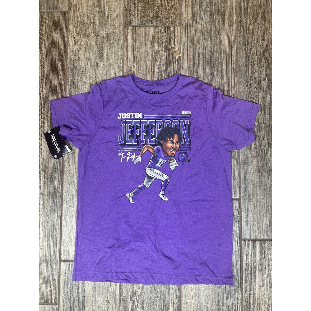 Justin Jefferson NFLPA 500 Level Vikings Kidsโ Youth XL Purple T-Shirt NWT